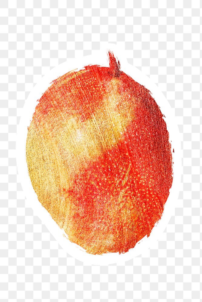Hand drawn ripe mango fruit sticker with white border