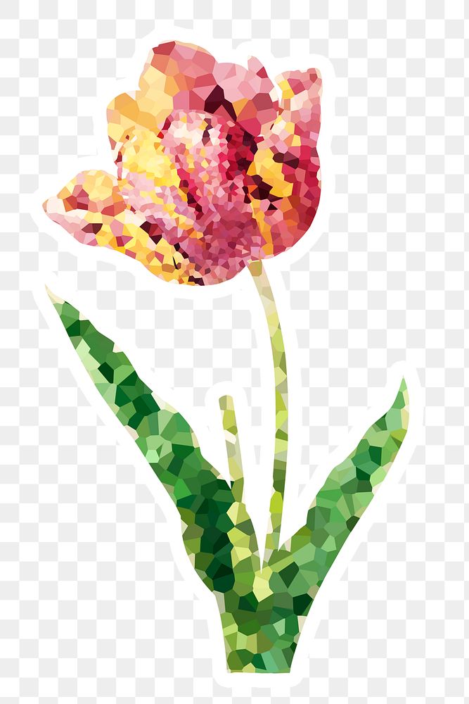 Crystallized tulip flower sticker overlay with a white border