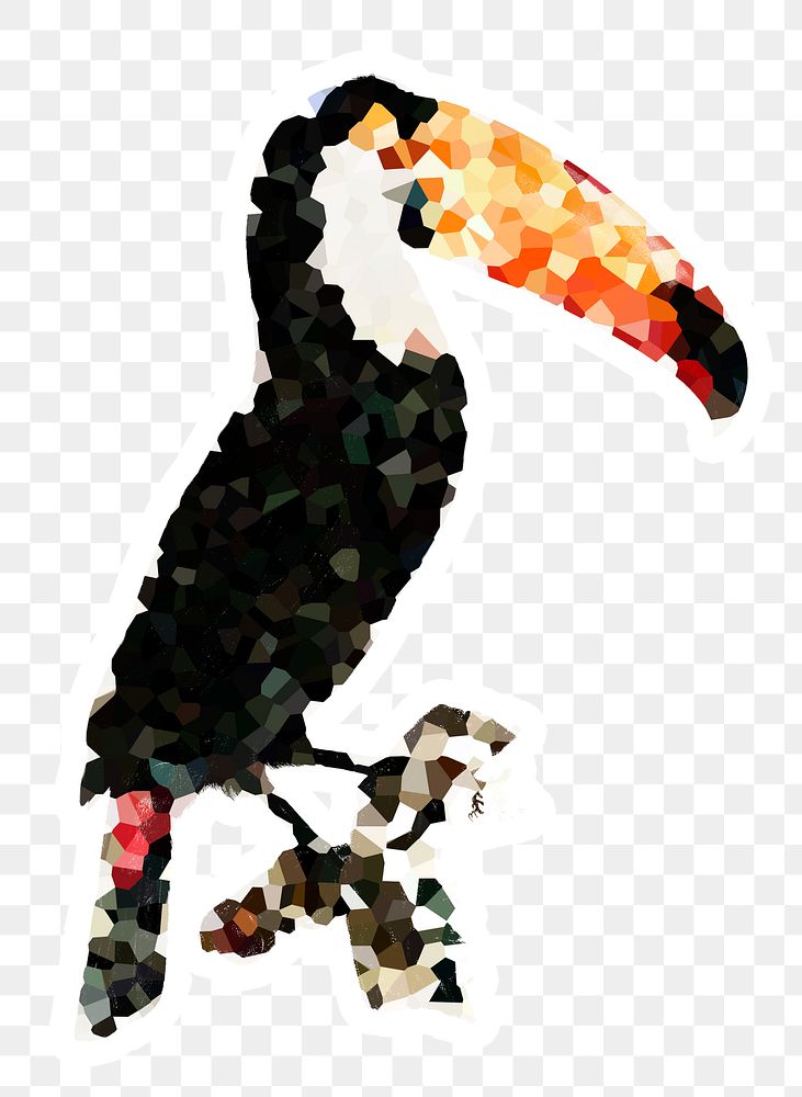 Crystallized style toco toucan bird illustration with a white border sticker