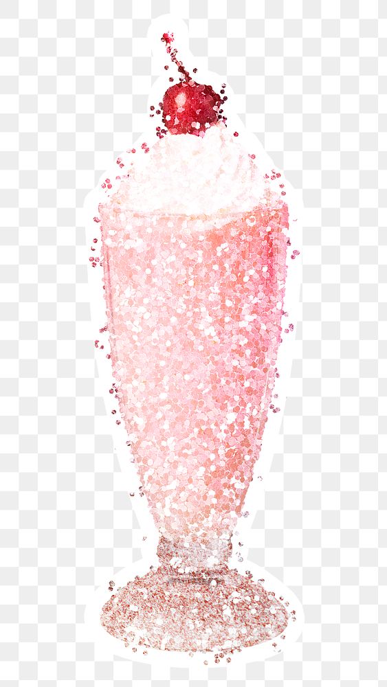Glitter strawberry milkshake sticker with white border