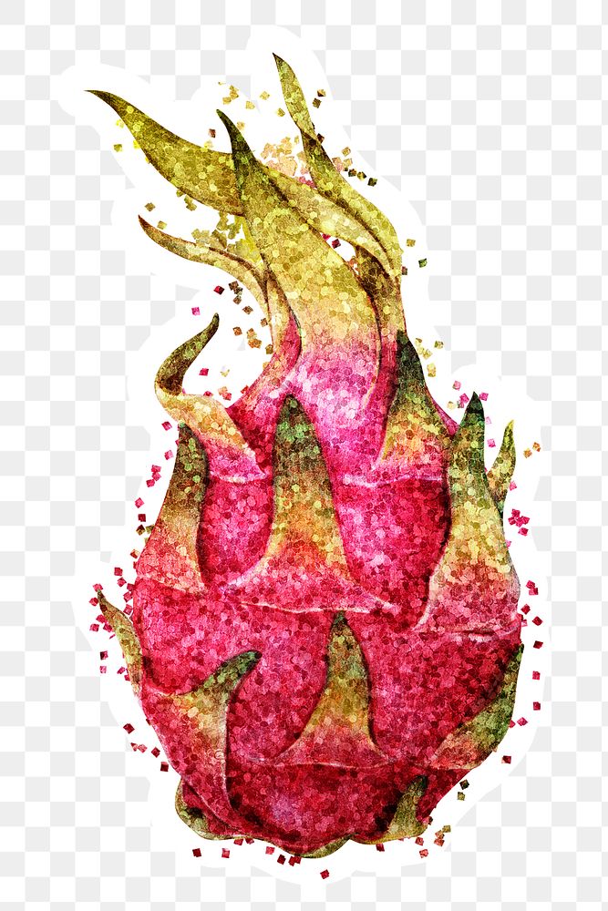 Glitter dragon fruit fruit illustration with a white border sticker
