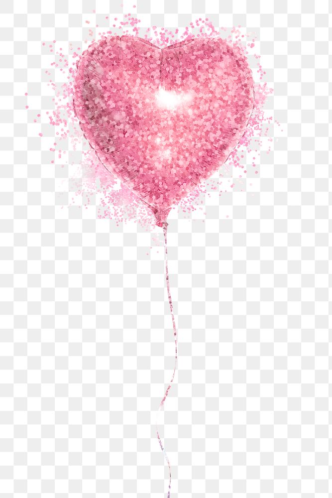 Glittery heart shaped balloon sticker overlay design element 