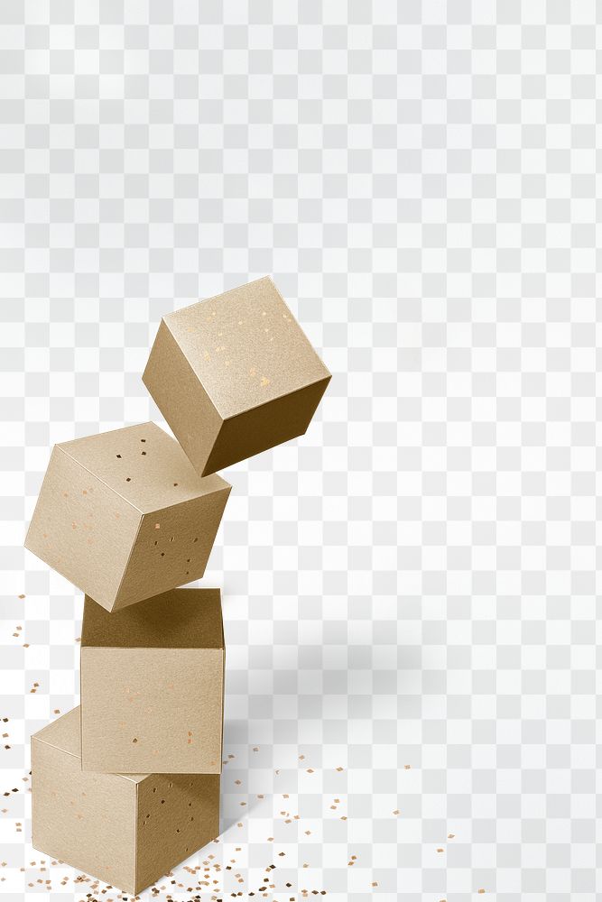 3D gold paper craft cubic design element