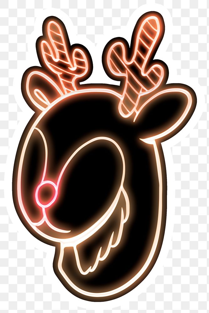 Neon antlers sticker with white border design element