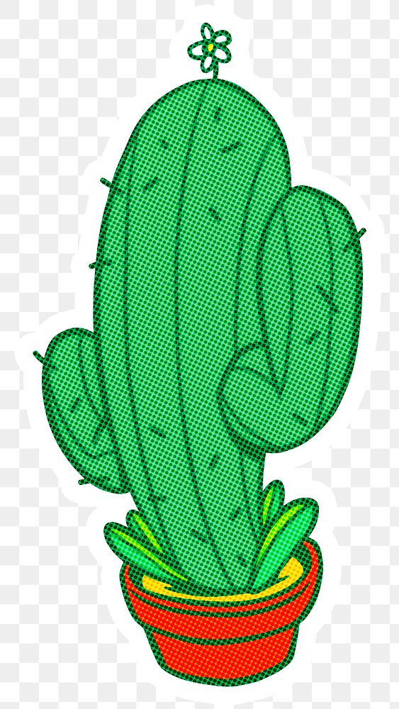 Cute green cactus sticker with a white border