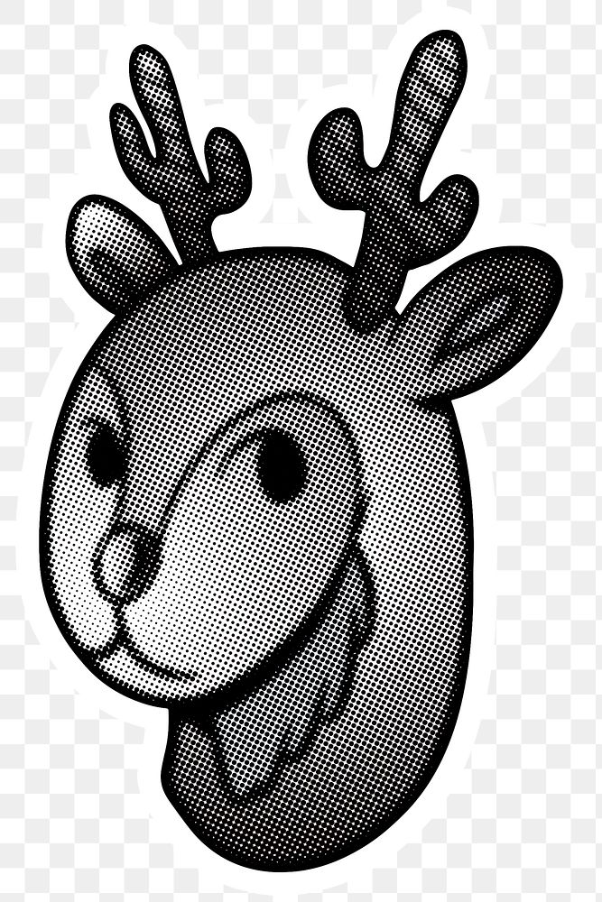 Black and white reindeer sticker with a white border