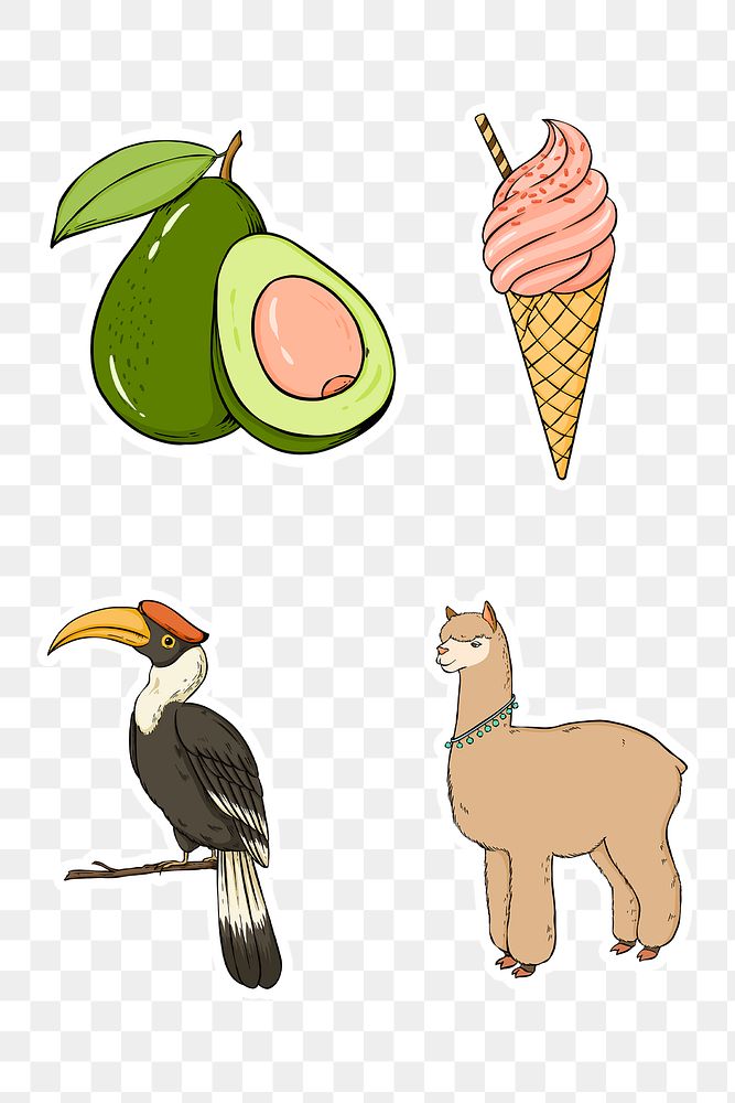 Png food and wildlife sticker set colorful clipart 