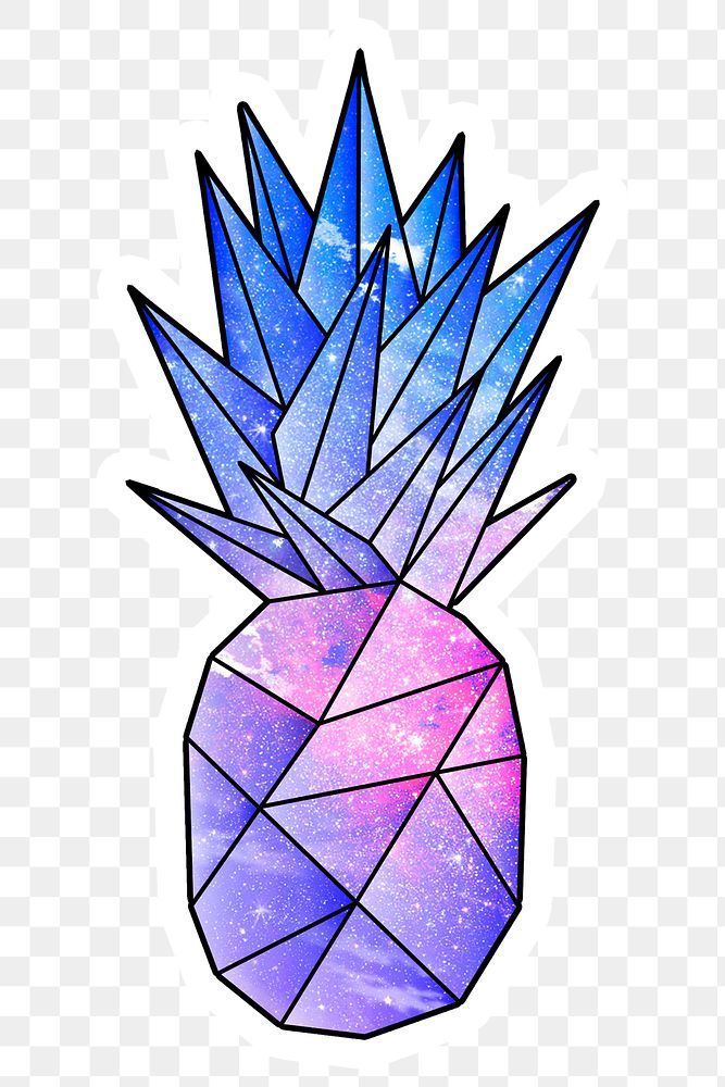 Purple galaxy patterned geometrical shaped pineapple sticker design element