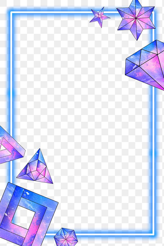 Geometrical shaped objects decorated blue neon rectangle frame design element