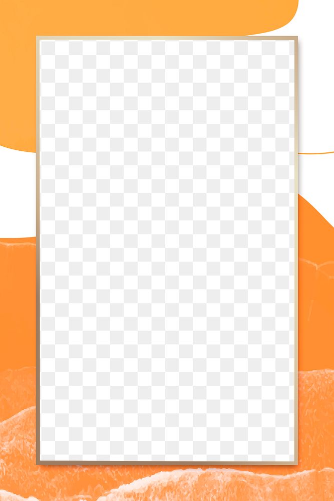 PNG Gold frame on orange wavy texture