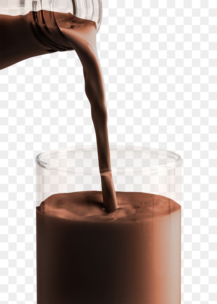 Chocolate milk poured into a glass