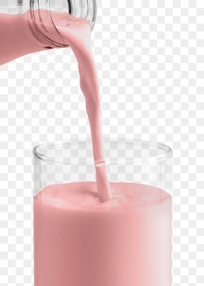 Strawberry milk poured into a glass design element 