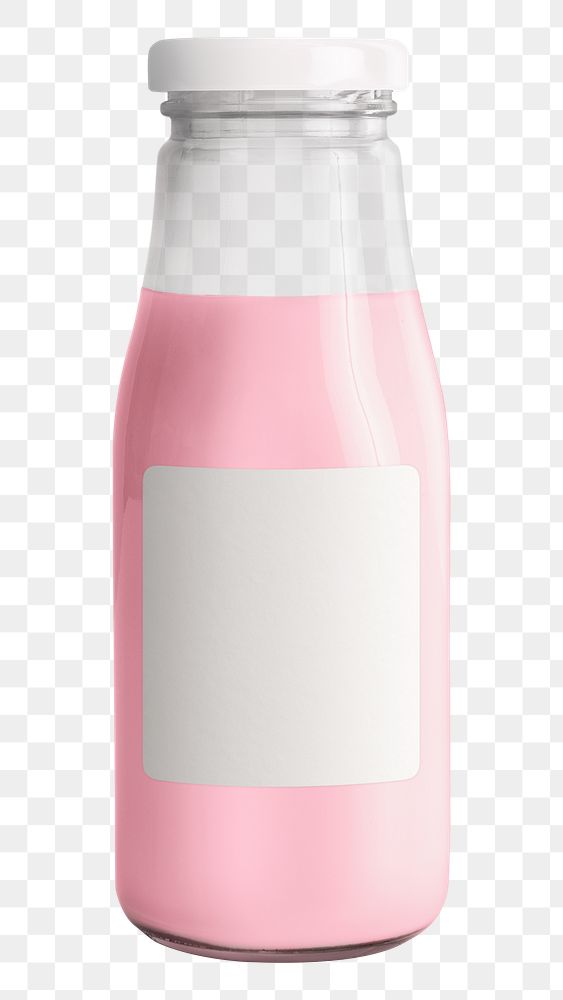 Fresh strawberry milk in a glass bottle with a label mockup