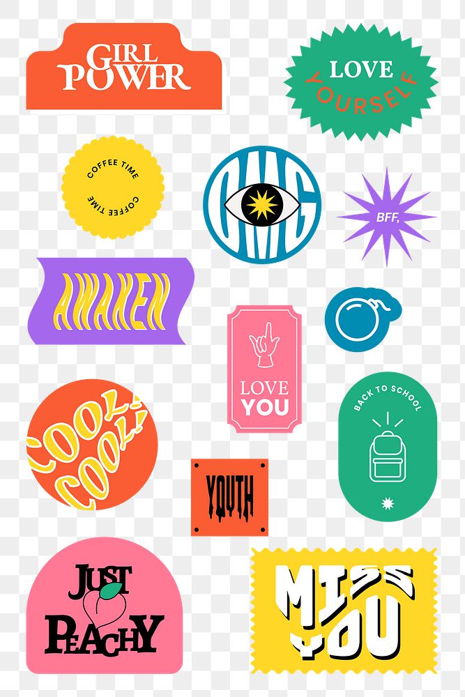 Retro word sticker png collection