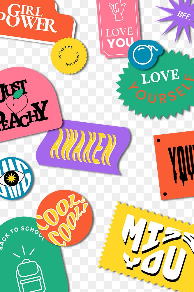 Vintage word sticker pattern png background 