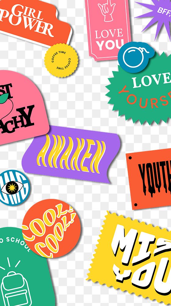 Vintage word sticker pattern png badge background 