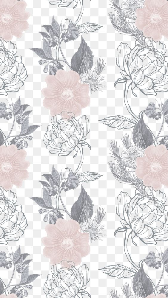 Hand drawn dull pink and gray flower patterned background design element