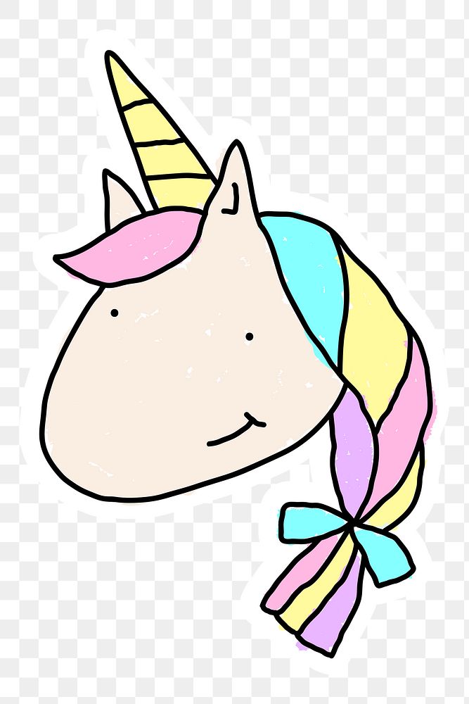 Cute unicorn doodle sticker with a white border design element