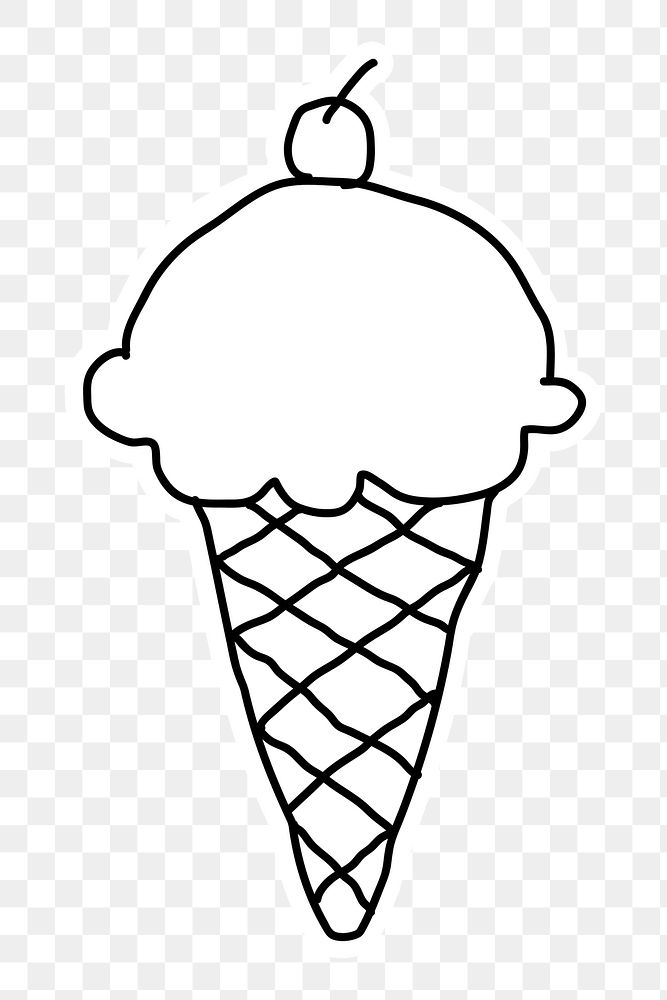 Ice cream in a cone doodle sticker with a white border design element