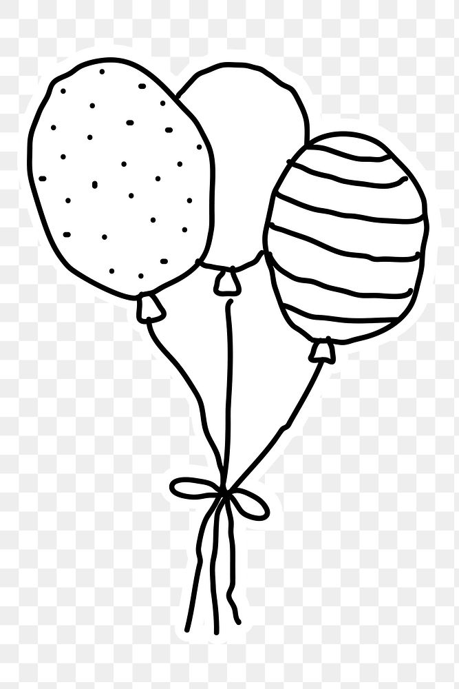 Black and white balloons sticker with a white border design element