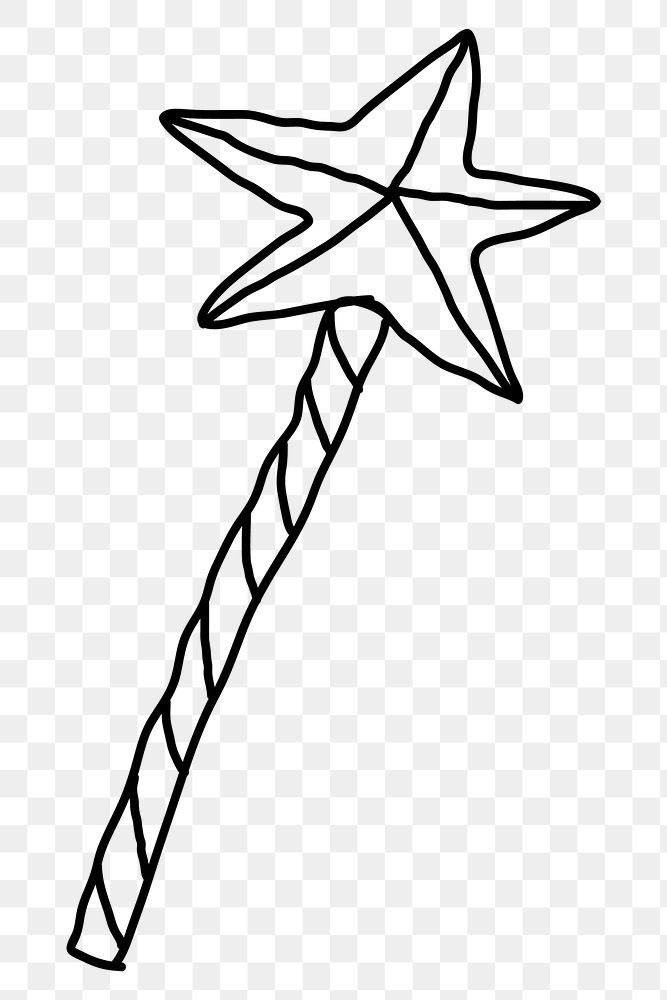 Black and white star fairy wand doodle style design element
