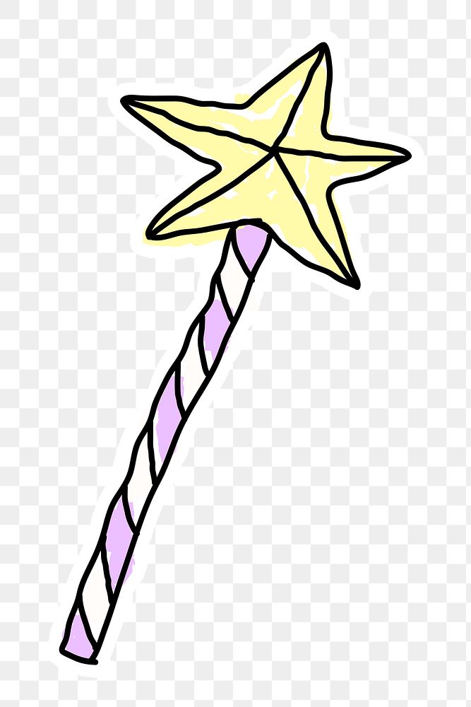 Star fairy wand doodle sticker with a white border design element