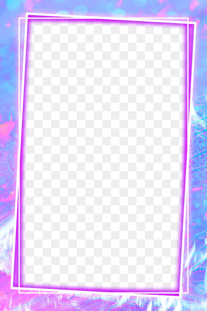 Purple neon frame png glitch holographic plastic texture background