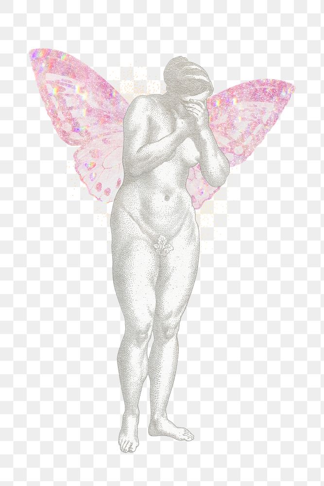 Female nude with wings png vintage illustration