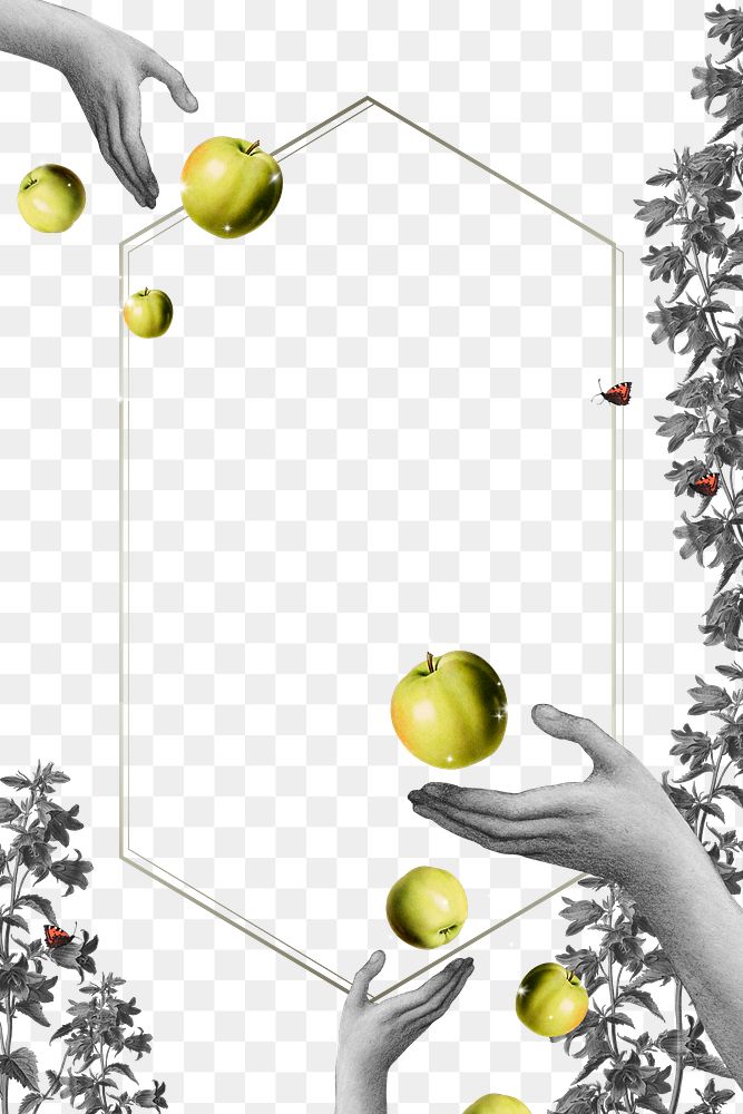 Png hands and apples frame hexagon background 