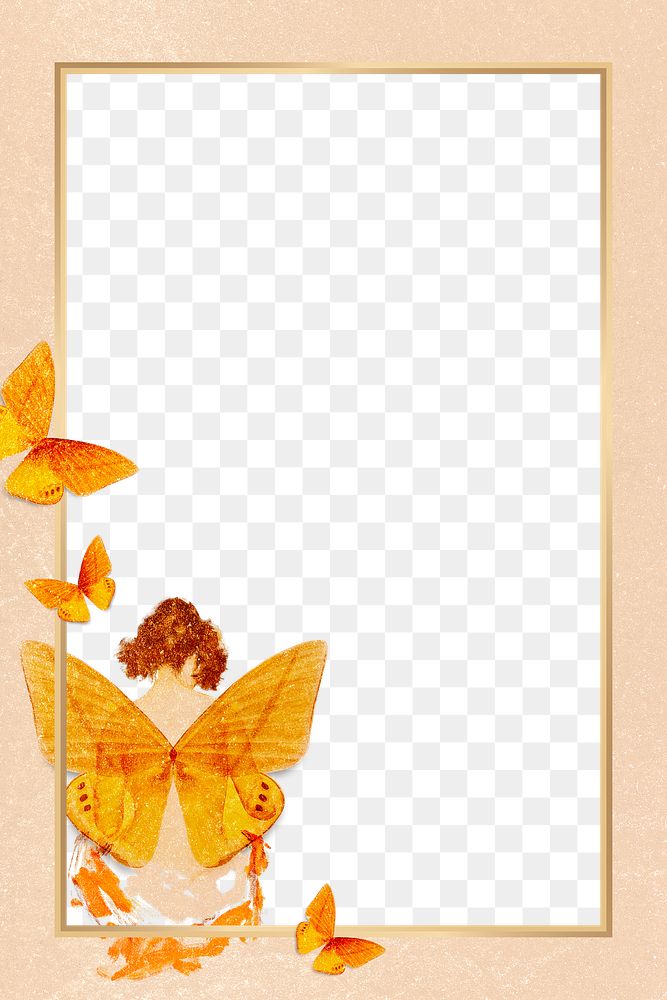 Butterfly woman frame png vintage illustration