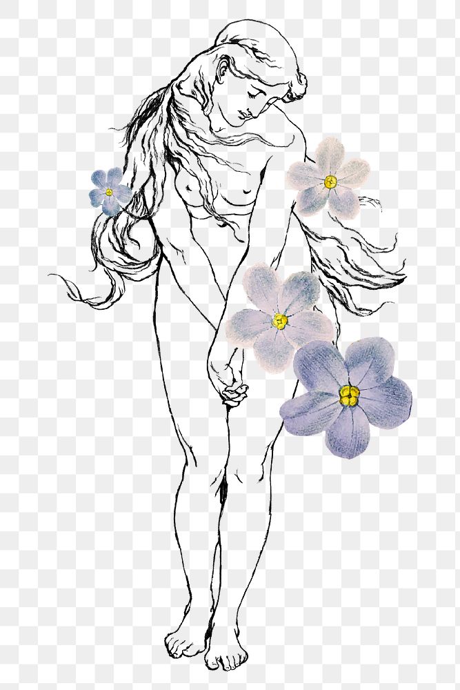 Nude woman with flowers png