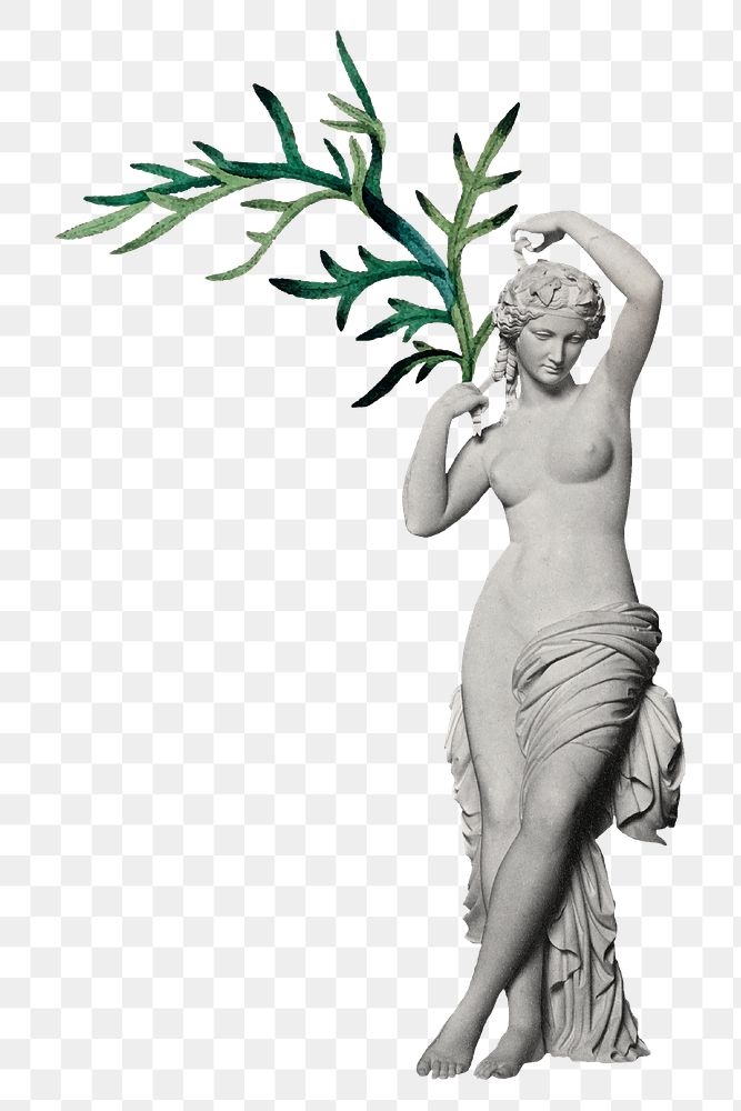Nude woman sculpture with plant png