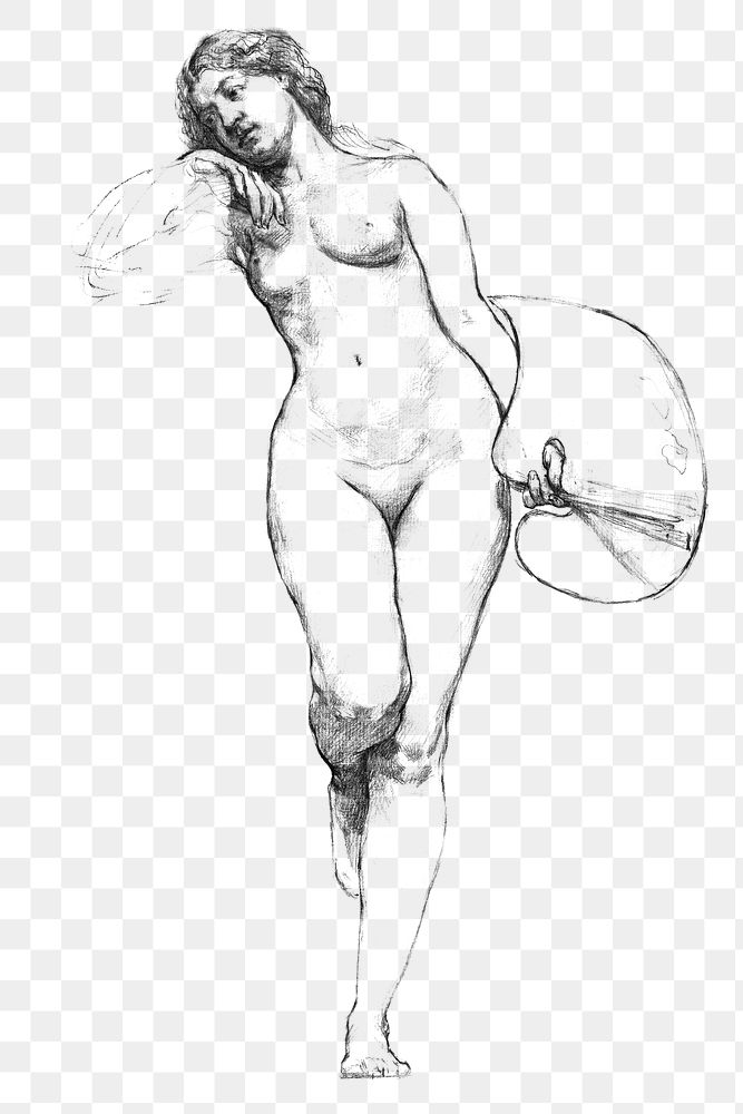 Woman nude study png drawing black and white