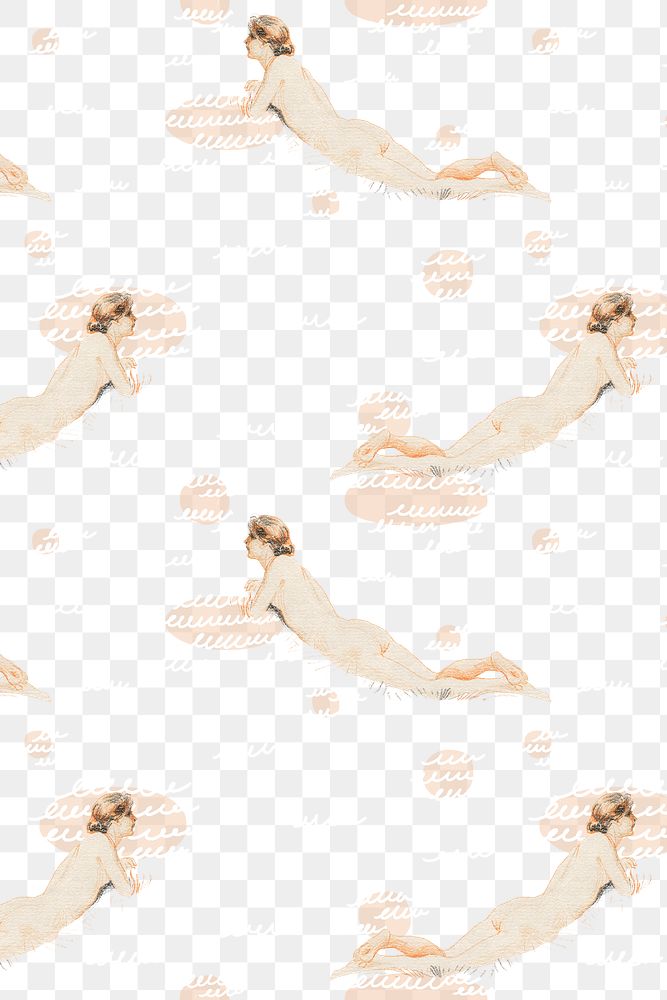 Png vintage female nude seamless pattern background