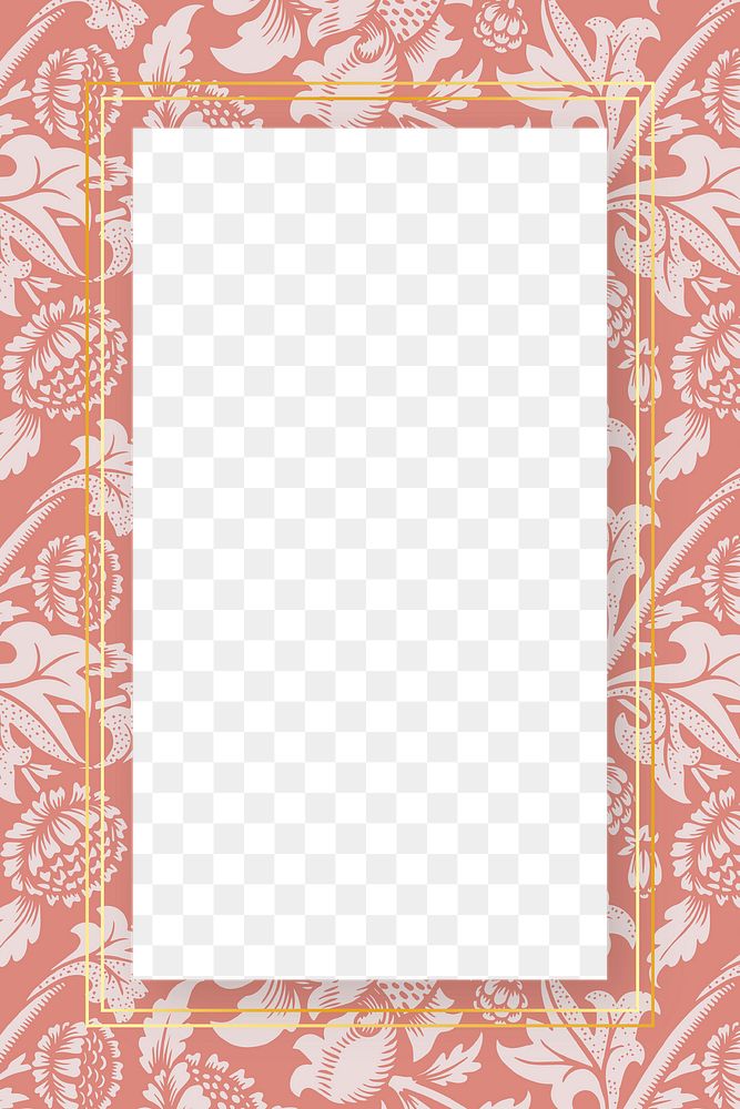 PNG flower ornament gold frame pattern inspired by William Morris