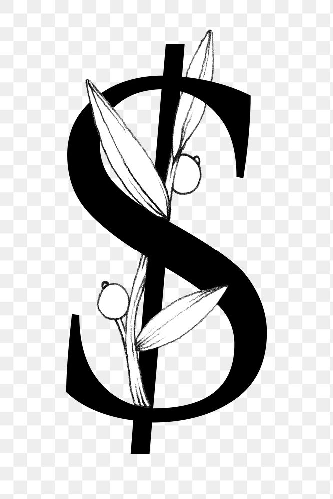 Png dollar symbol botanical vintage typography