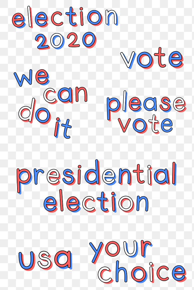 US election 2020 doodle typography png set