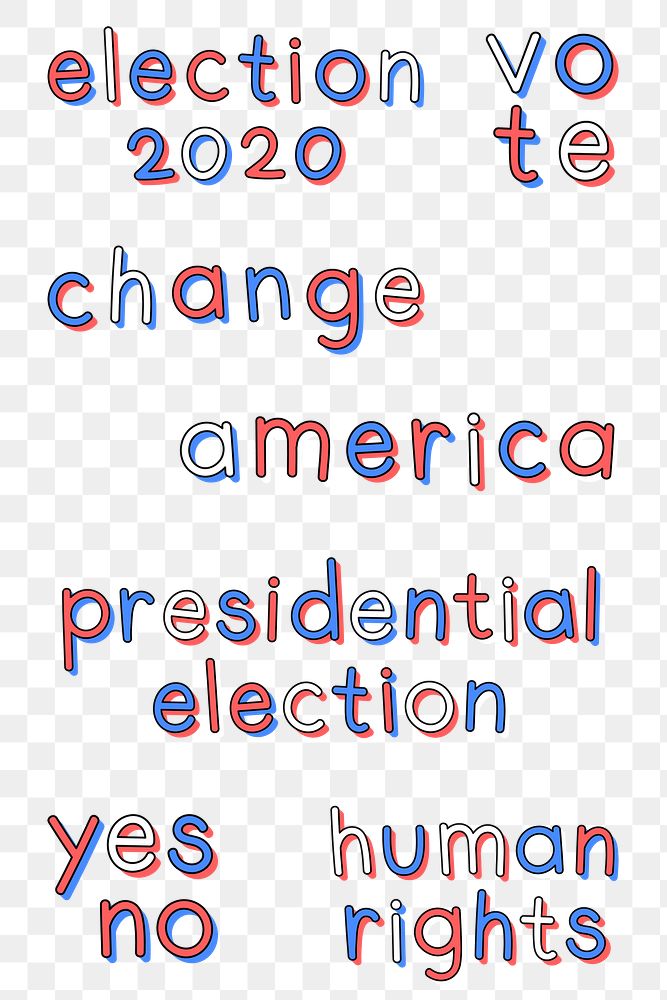 US election 2020 png text doodle typography set