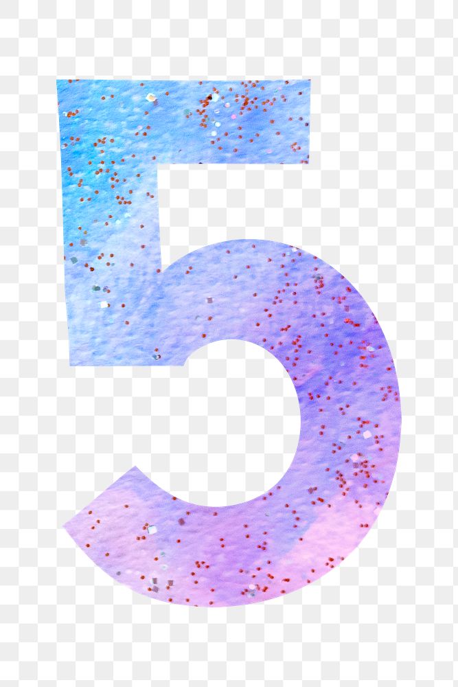 Number 5 pastel font png watercolor texture typography
