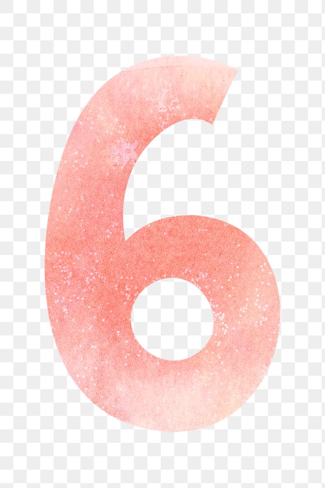 Number 6 pastel font png watercolor texture typography