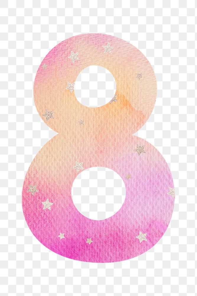 Number 8 pastel font png watercolor texture typography