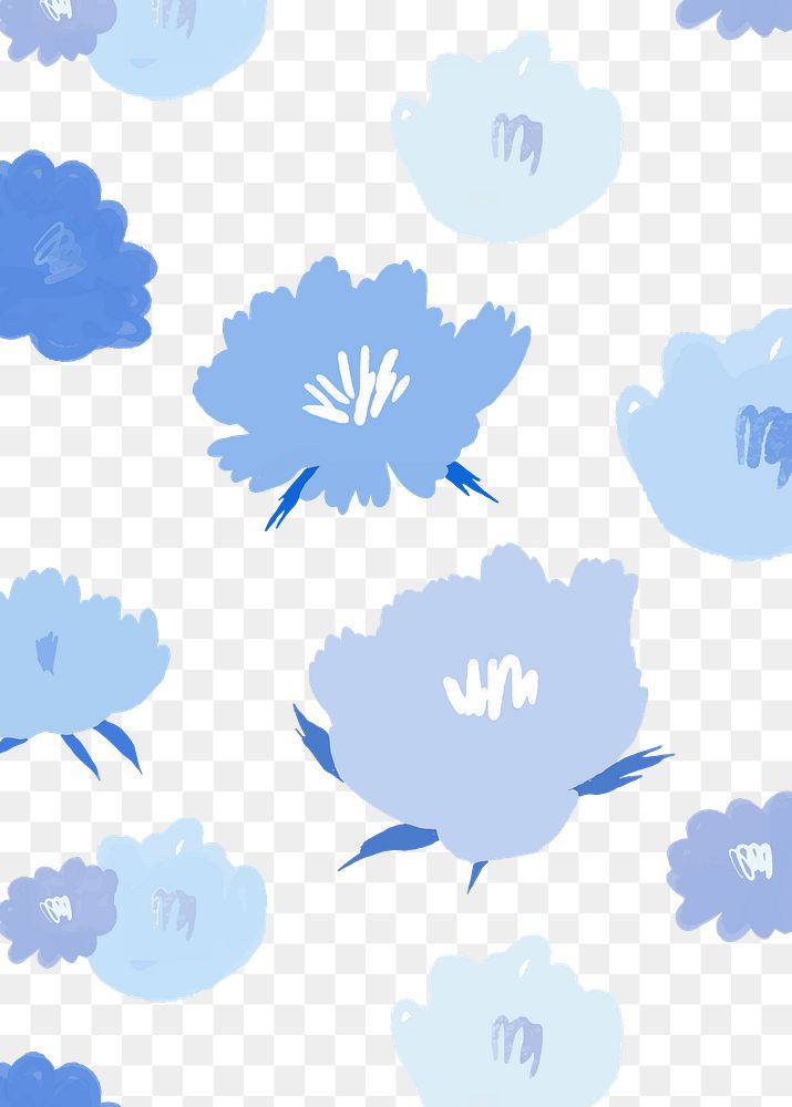 Blue floral pattern background png hand drawn