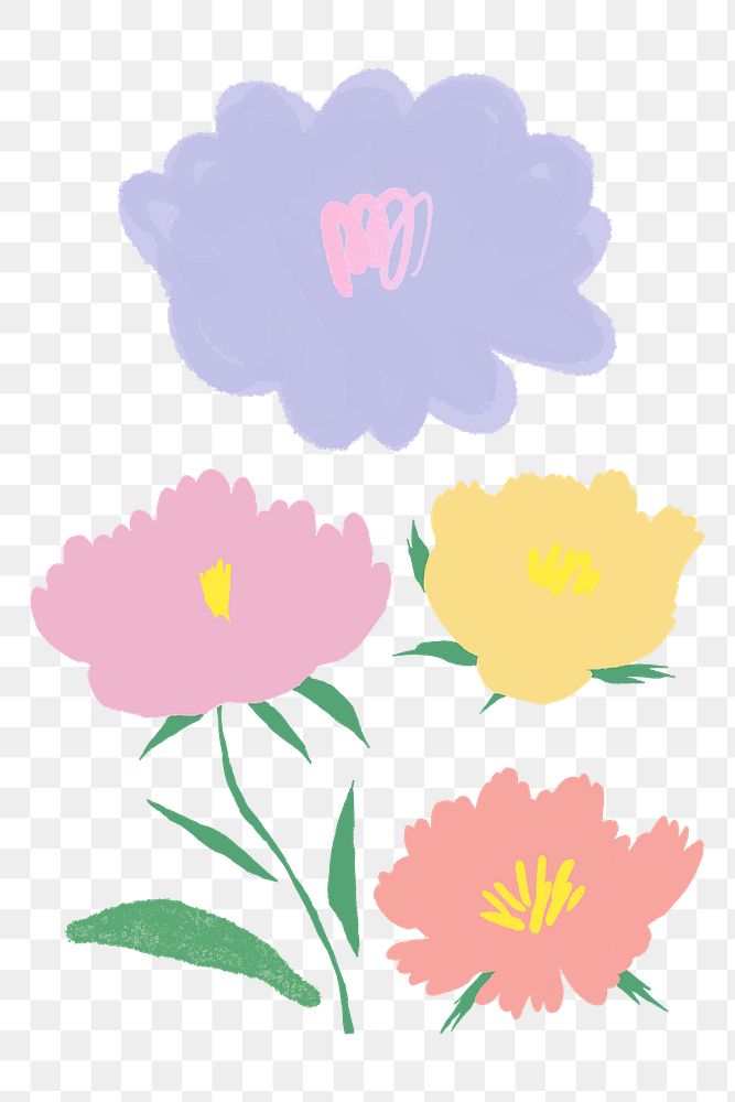 Cute pastel colored flower png botanical illustration