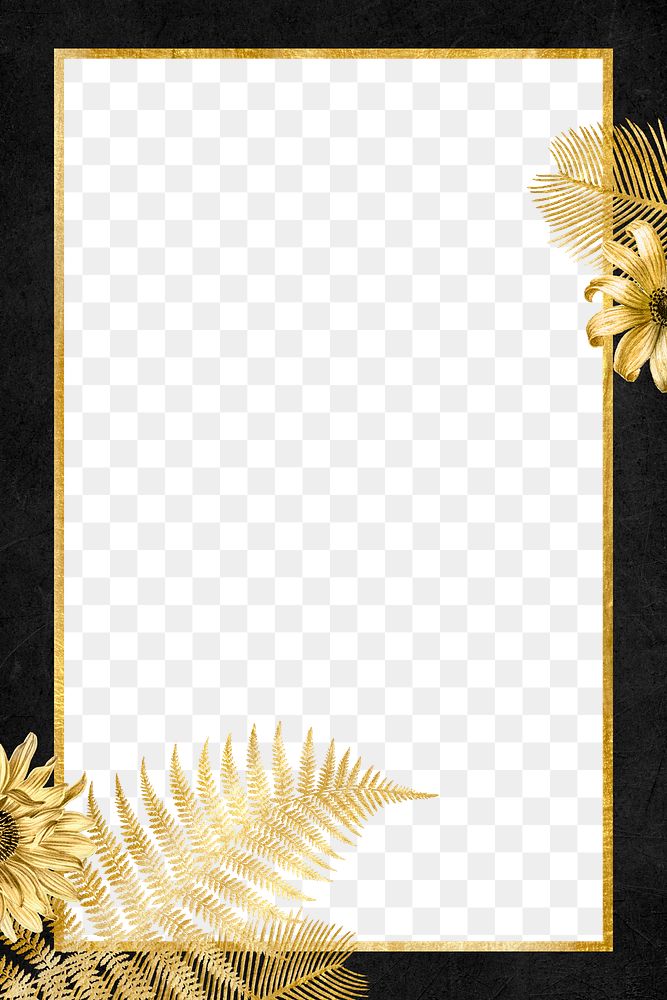 Vintage flowers gold png frame illustration black banner