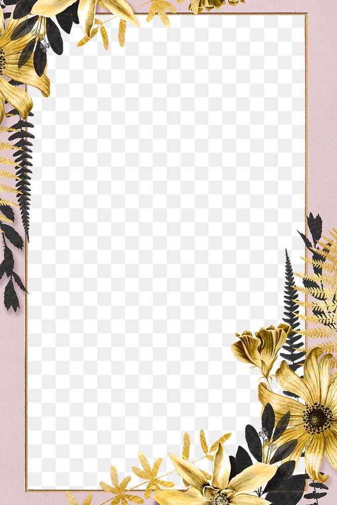 Png flowers gold frame on pink textured banner