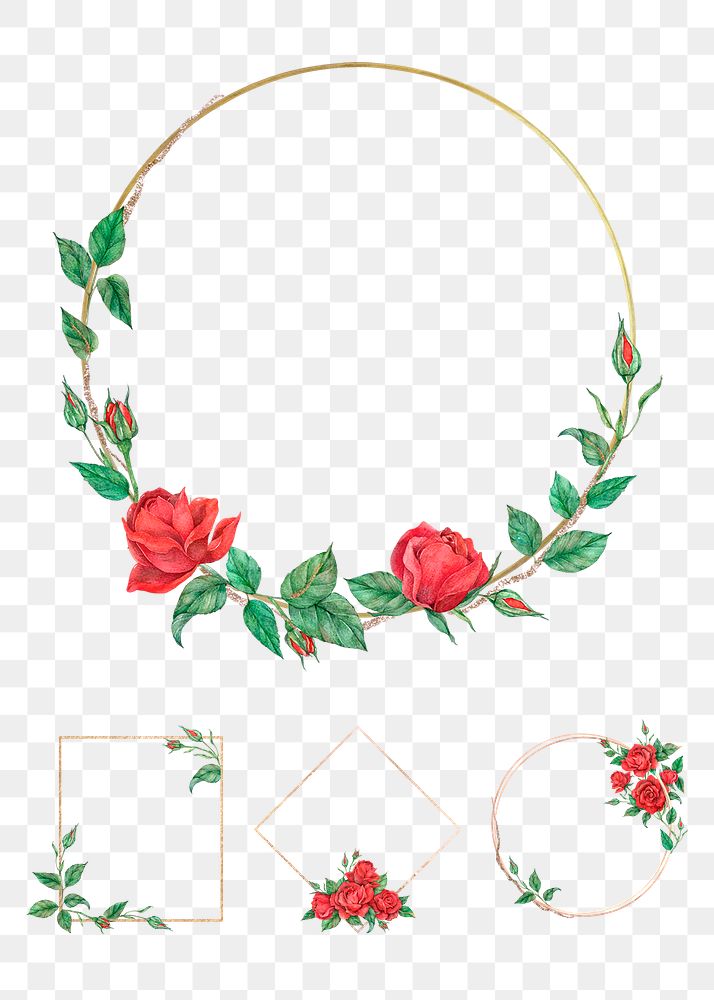 Png frame with red rose set