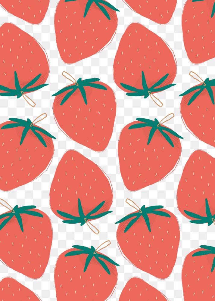 Png hand drawn strawberry pattern transparent background