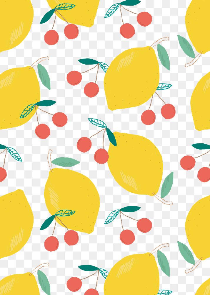 Png lemon cherry pattern transparent background