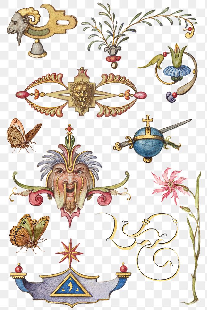 Png Victorian ornamental decorative set, remix from The Model Book of Calligraphy Joris Hoefnagel and Georg Bocskay