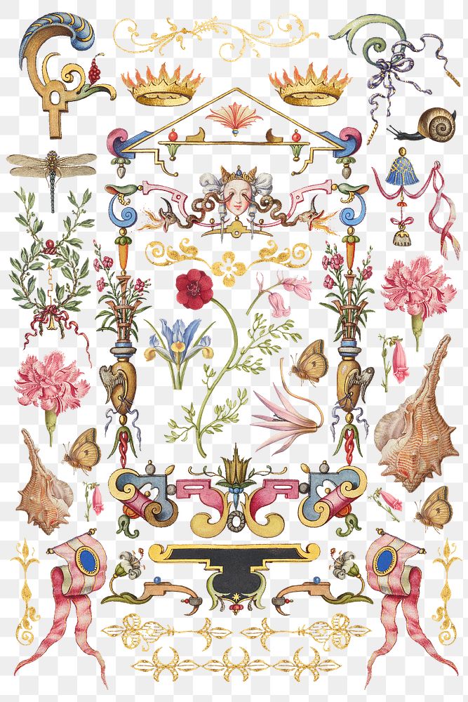 Antique Victorian decorative png ornament set, remix from The Model Book of Calligraphy Joris Hoefnagel and Georg Bocskay